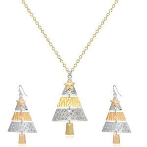 Christmas Tree Necklace Earrings Set for Women Fashion Enamel Metal Xmas Tree